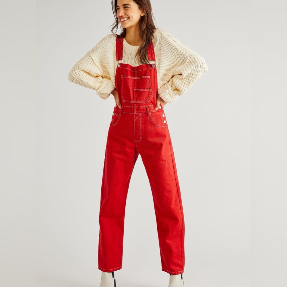 Bright Red We The Free Ziggy Overalls (Size Medium)